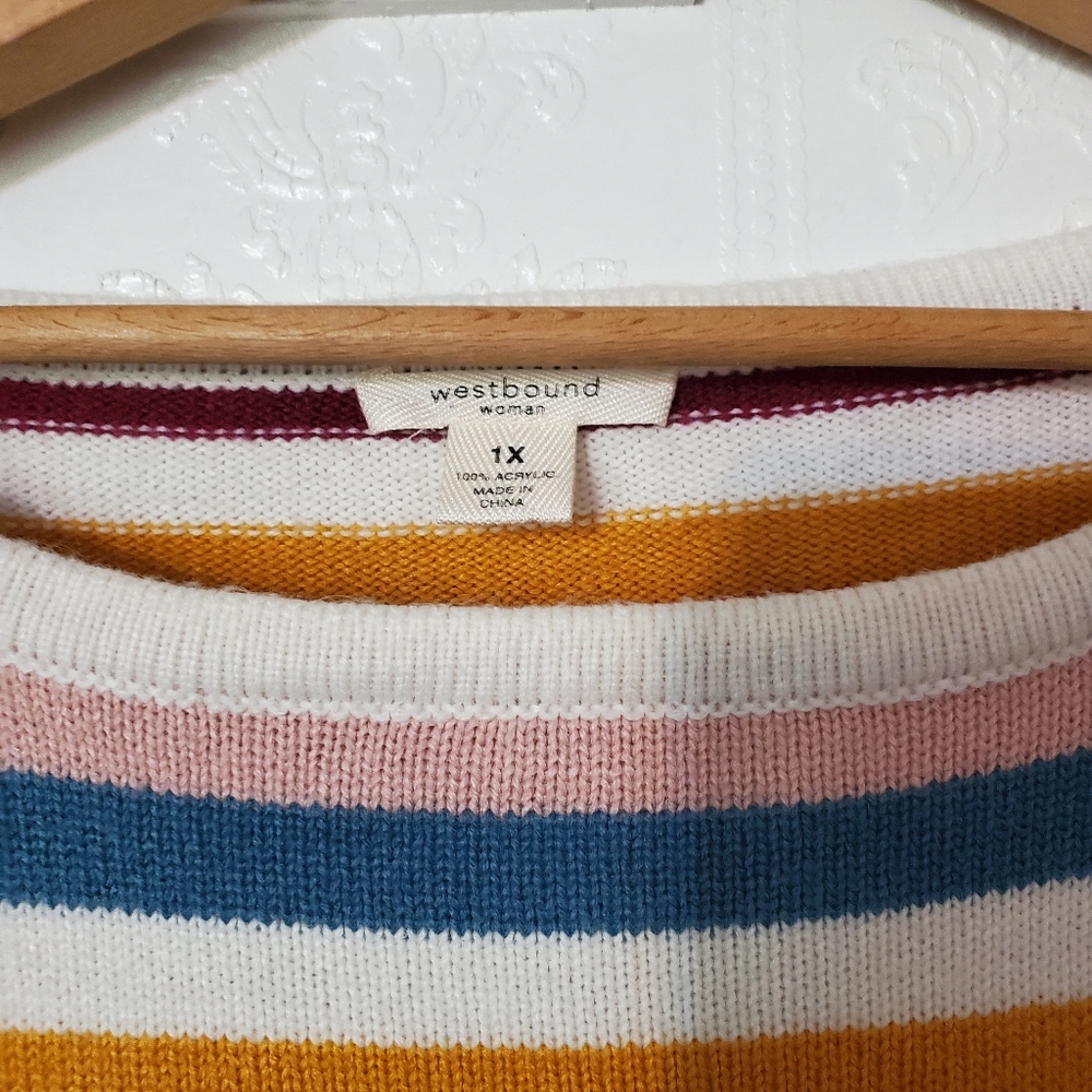 Westbound woman 1X striped colorful rainbow sweater sweatshirt top - Picture 12 of 13